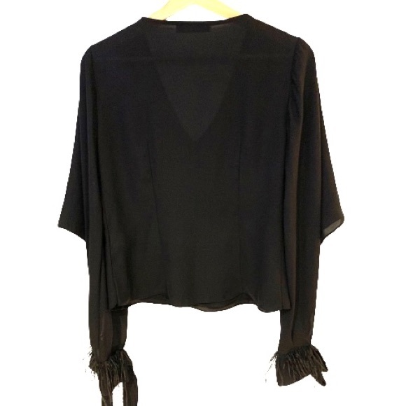 Italian made Black Long Sleeve Blouse with Feather Cuffs - Picture 4 of 7